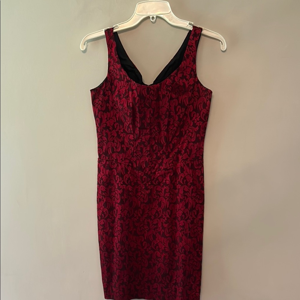 Brocade Red and Black Sleeveless Mini Dress